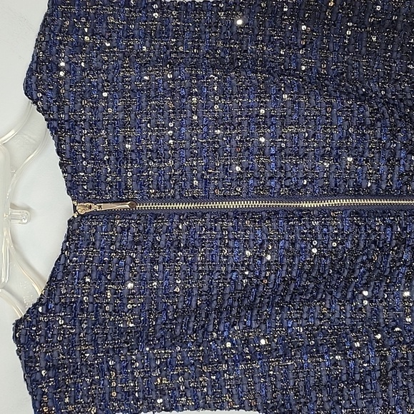 WHBM classic blue glitter tweed sheath dress Gold buttons on shoulder - Picture 7 of 11